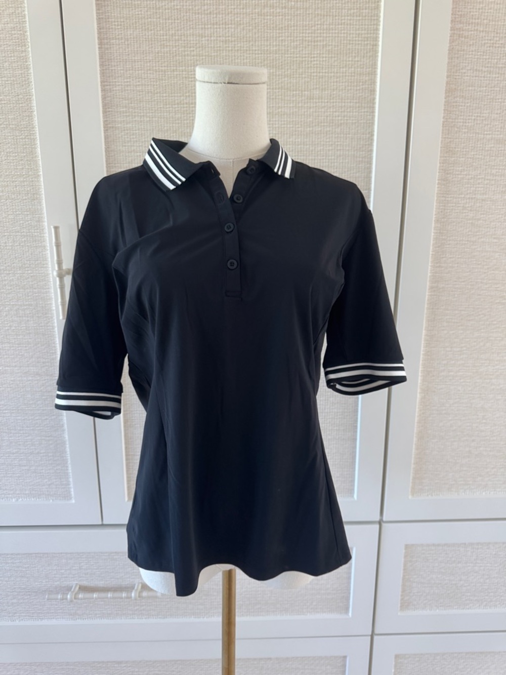 Black Polo-Style Short Sleeve Women's Top
